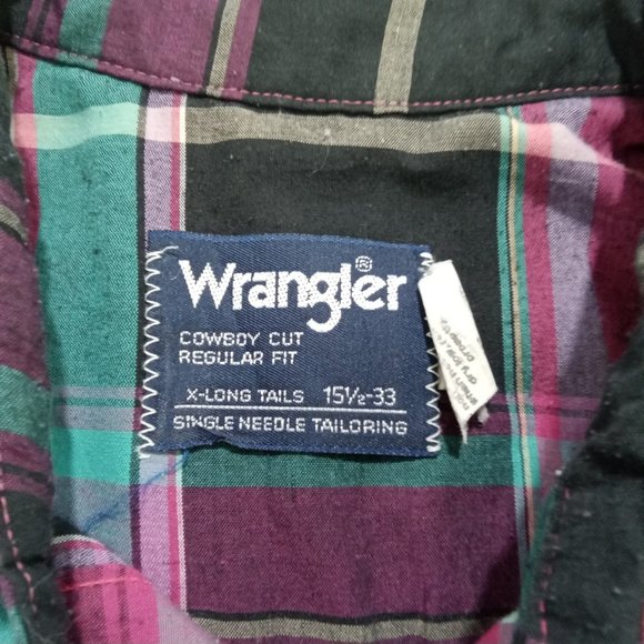 VTG Wrangler Men's Cowboy Cut Reg Fit X Long Tail Plaid Shirt SZ 15 1/2-33 - Picture 2 of 3